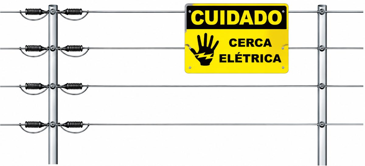 Placa de sinalização Cuidado Cerca Elétrica